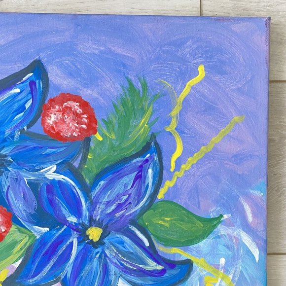 Original Impressionist Flowers Acrylic Painting Purple Blue Red 16x20in Canvas - Picture 8 of 10